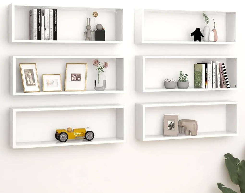 Mensole Parete A Cubo 6pz Bianco 80x15x26,5cm Legno Multistrato /