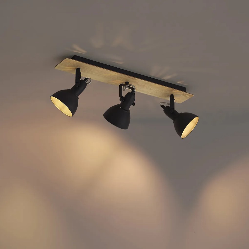 Faretto da soffitto nero con legno 3 luci ruotabile e inclinabile - Jakub