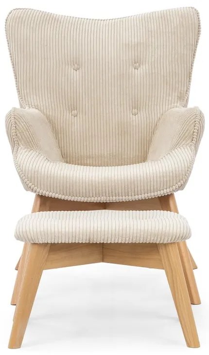 Poltrona con poggiapiedi beige con rivestimento in velluto a coste Niko – Ropez