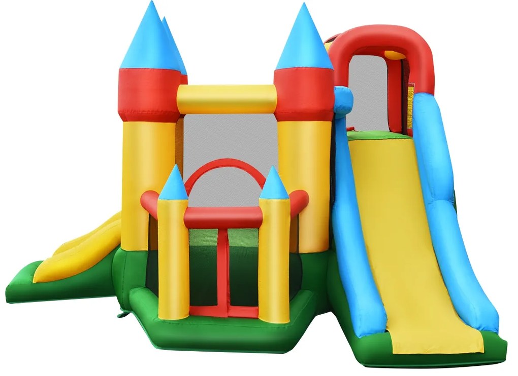 Costway Castello gonfiabile per bambini con 2 scivoli e compressore 780W, Casa gonfiabile con borsa di trasporto