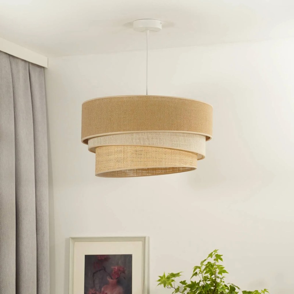 Lampada a sospensione Euluna Trio Juta, marrone naturale/bianco/raffia, Ø