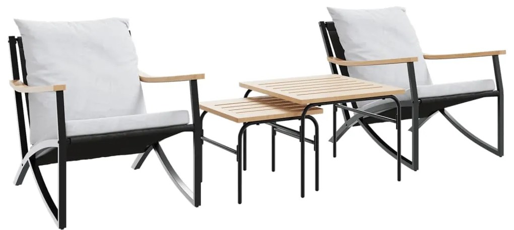 Set mobili da balcone 4 pz con cuscini nero in acciaio