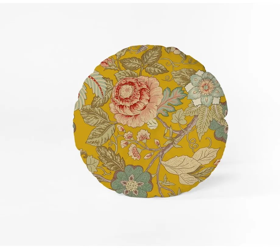 Cuscino giallo , ø 40 cm Japanese Flowers - Velvet Atelier