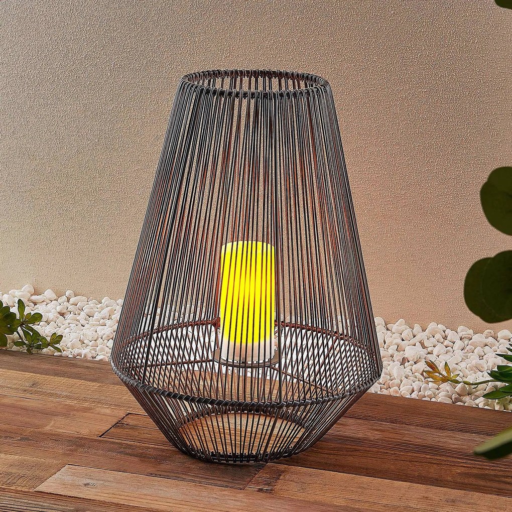 Lindby Kaati lanterna LED solare, rattan, 37 cm