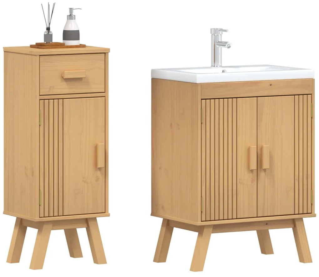 Set di mobili per bagno 2 pezzi in legno massello di pino