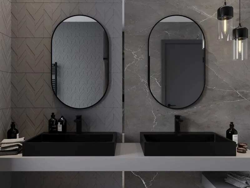 Mexen Loft specchio da bagno ovale 90 x 55 cm, cornice nera - 9851-090-055-000-70