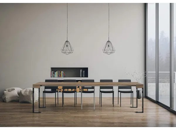 Consolle allungabile da parete a 300cm TECNO noce telaio antracite 14 Posti