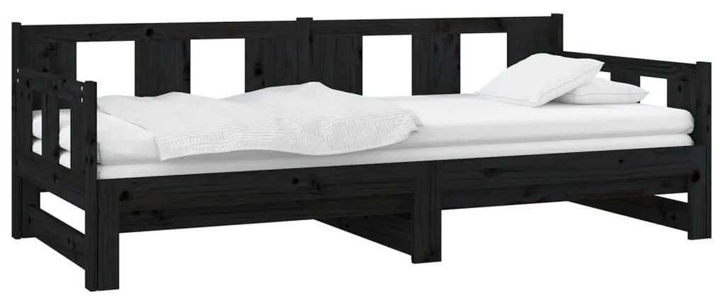 Dormeuse estraibile nera in legno massello di pino 2x(90x200)cm