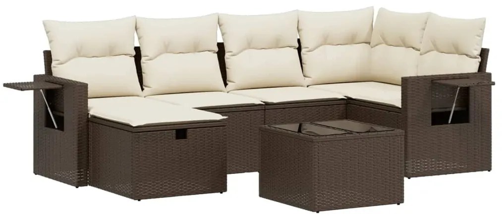 Set divano da giardino 6 pz con cuscini marrone in polyrattan