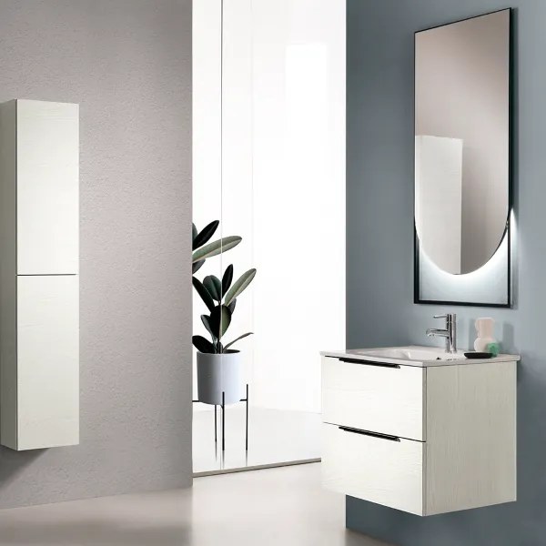 Mobile bagno sospeso 60 cm con specchio luce LED BALI Bianco Nordico