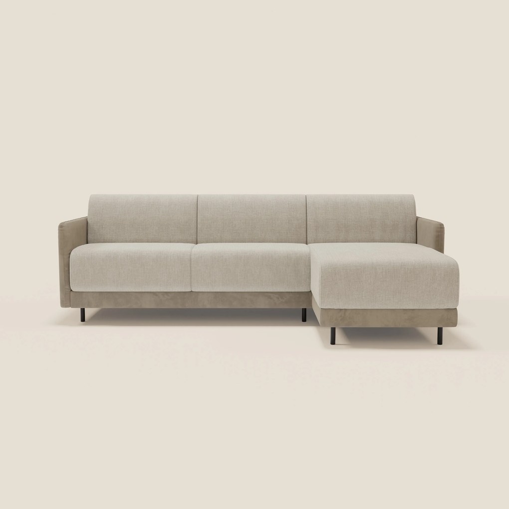 Narciso divano letto angolare con materasso alto 18 cm e penisola contenitore in tessuto bicolore impermeabile T11 e T06 tortora - panna