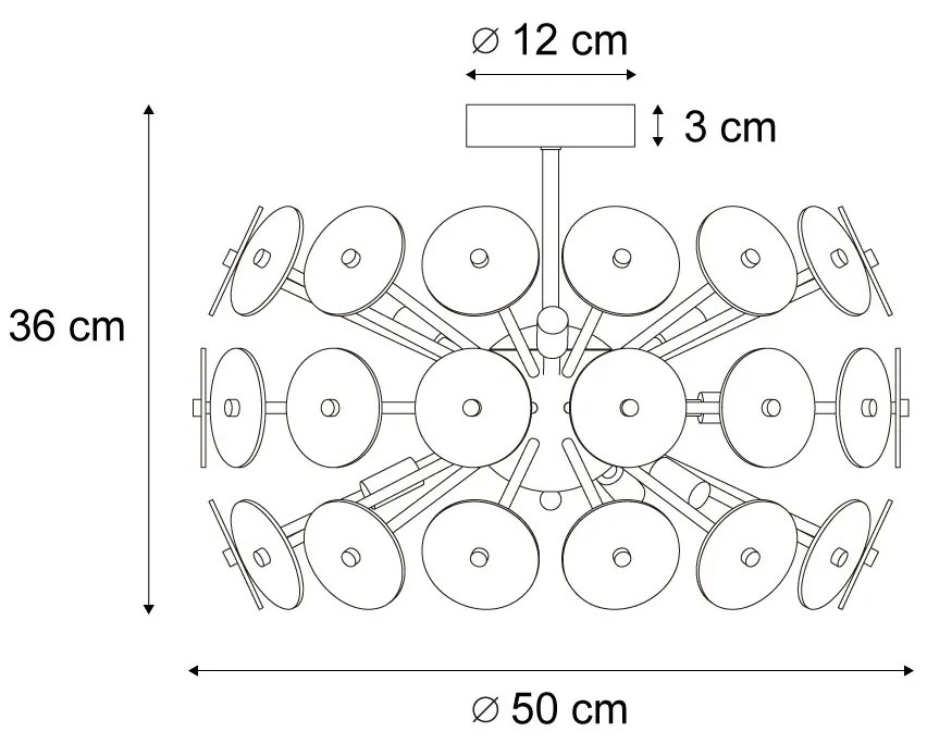 Lampada da soffitto Art Déco nera con vetro ambra e fumé - Atomic