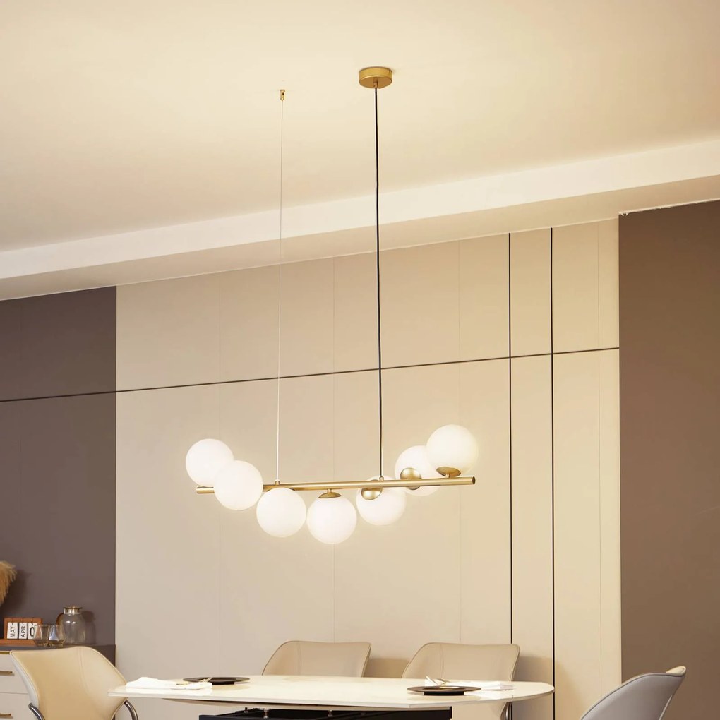Lampada a sospensione in vetro Isandro Lucande, dimmerabile, Ottone / Oro, Soggiorno / Sala da pranzo, Metallo, Design, Lampada a sospensione