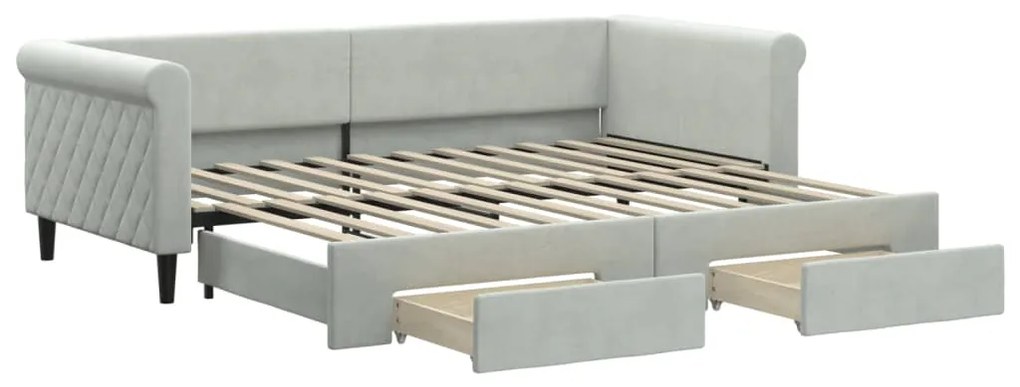 Divano letto estraibile cassetti grigio chiaro 90x200cm velluto