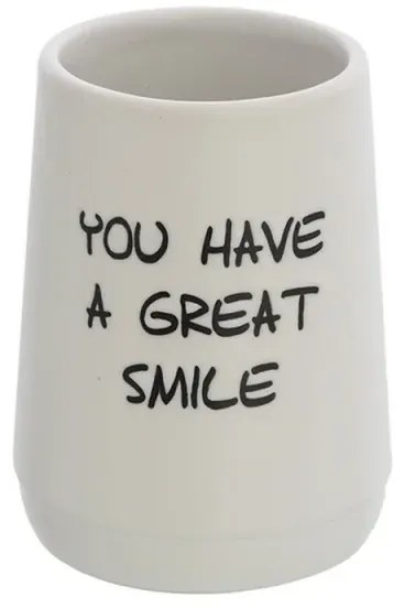 Portaspazzolini a bicchiere linea Wash in ceramica bianco con scritte nere
