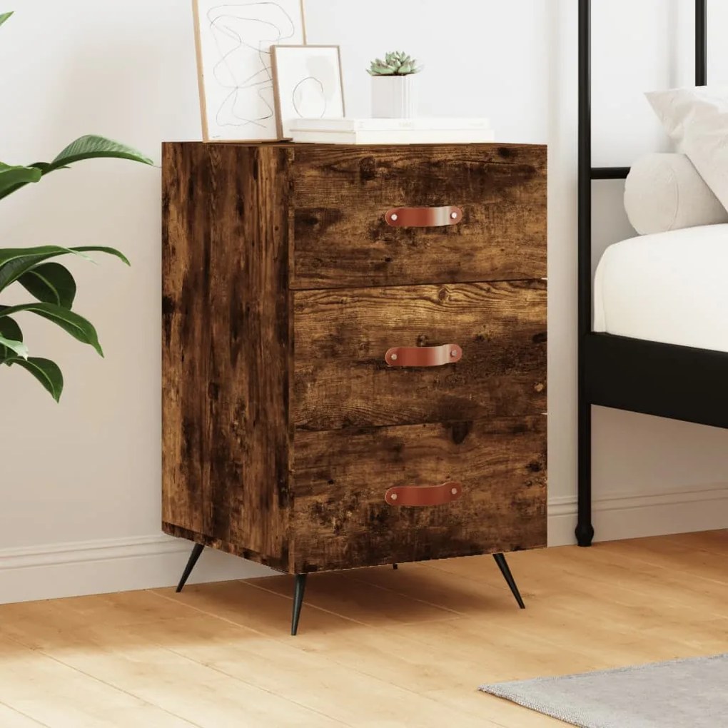 Comodino Rovere Fumo 40x40x66 Cm İn Legno Multistrato /