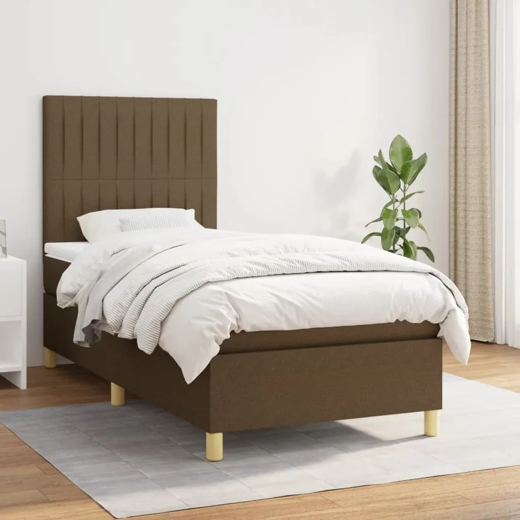 Giroletto a molle con materasso marrone scuro 90x200 cm tessuto