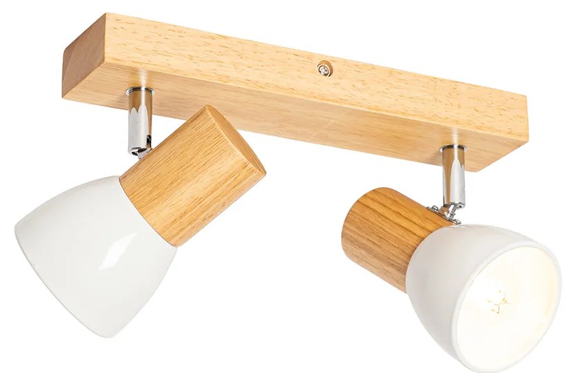 Faretto da soffitto in legno e bianco 2 luci orientabile - Thorin