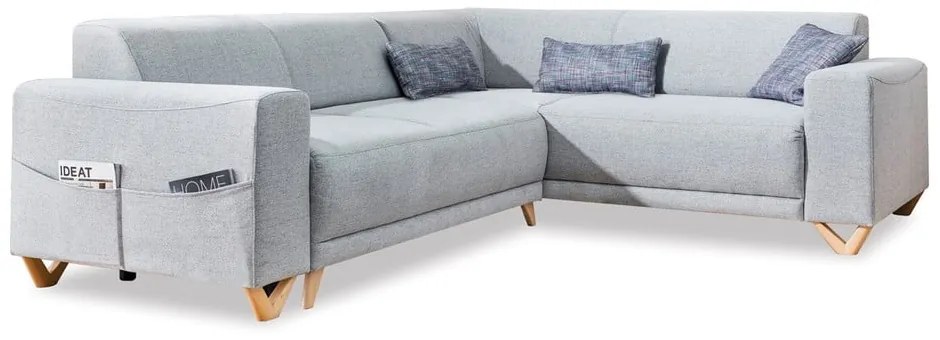 Divano angolare grigio chiaro allungabile e con contenitore (con penisola a destra/a L) Classy Sophie – Miuform