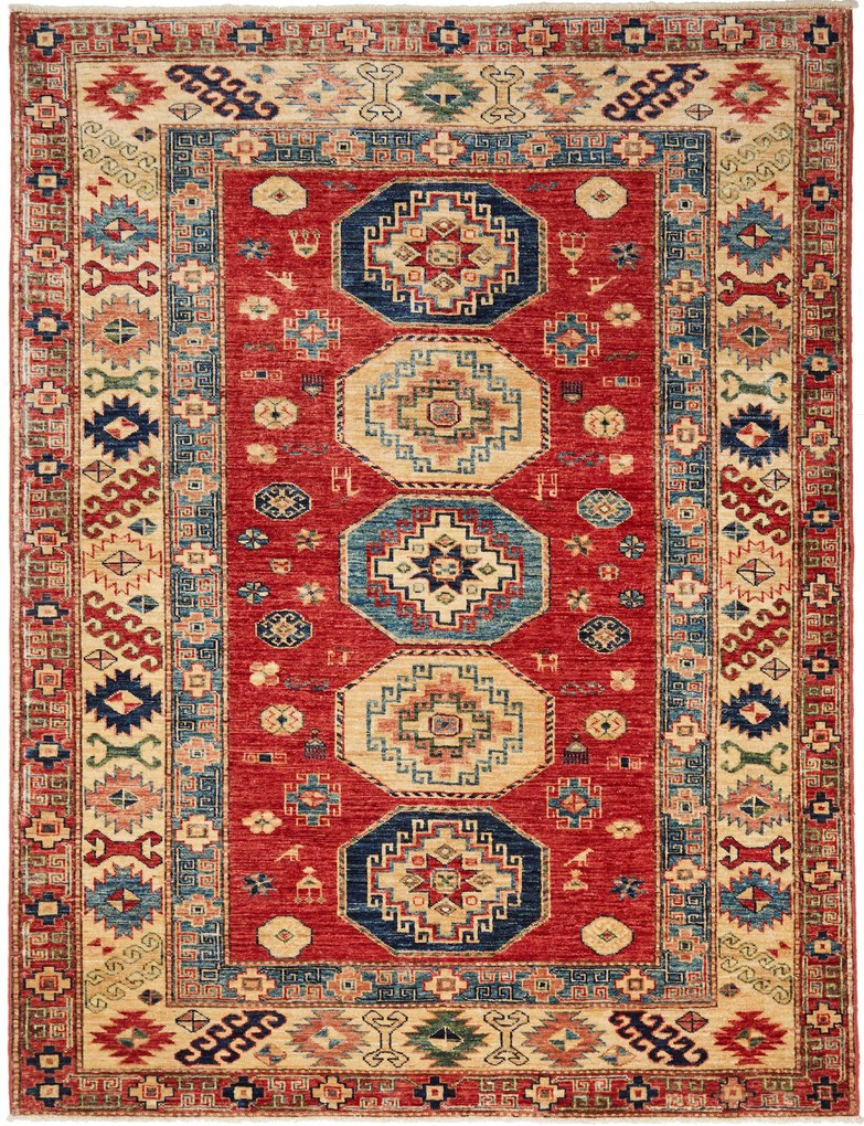 Kazak Tappeto 150x190 Rosso (Pakistan) Annodato A Mano