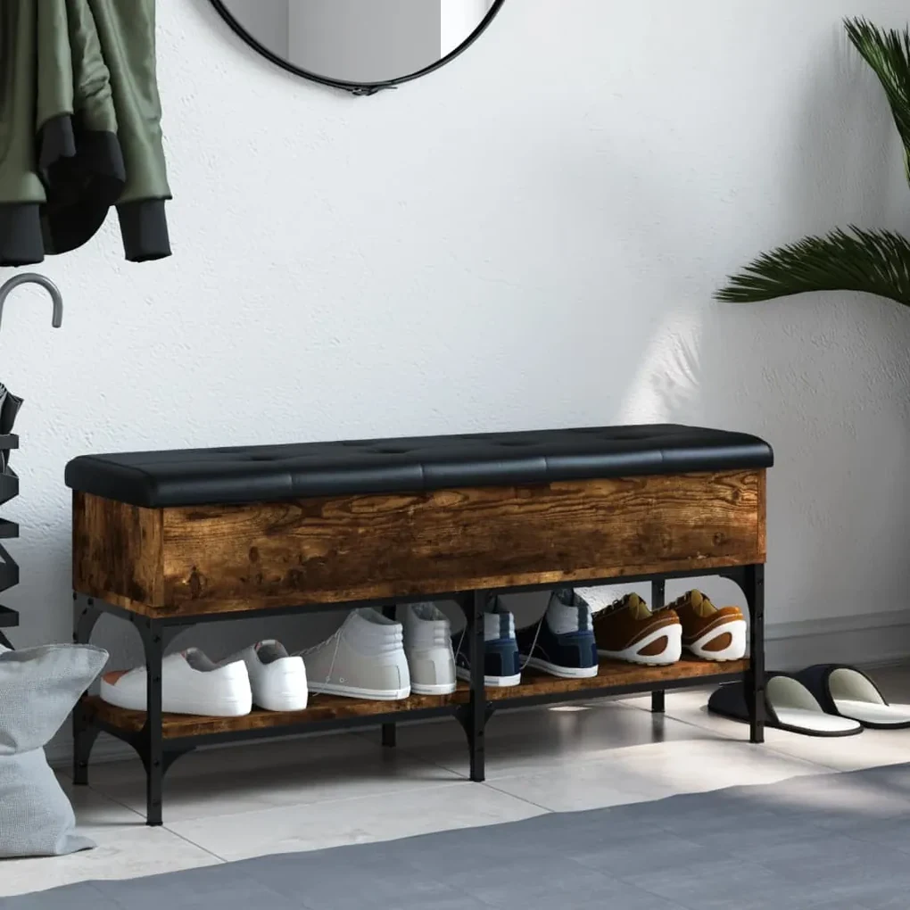 Panca porta scarpe rovere fumo 102x32x45cm in legno multistrato