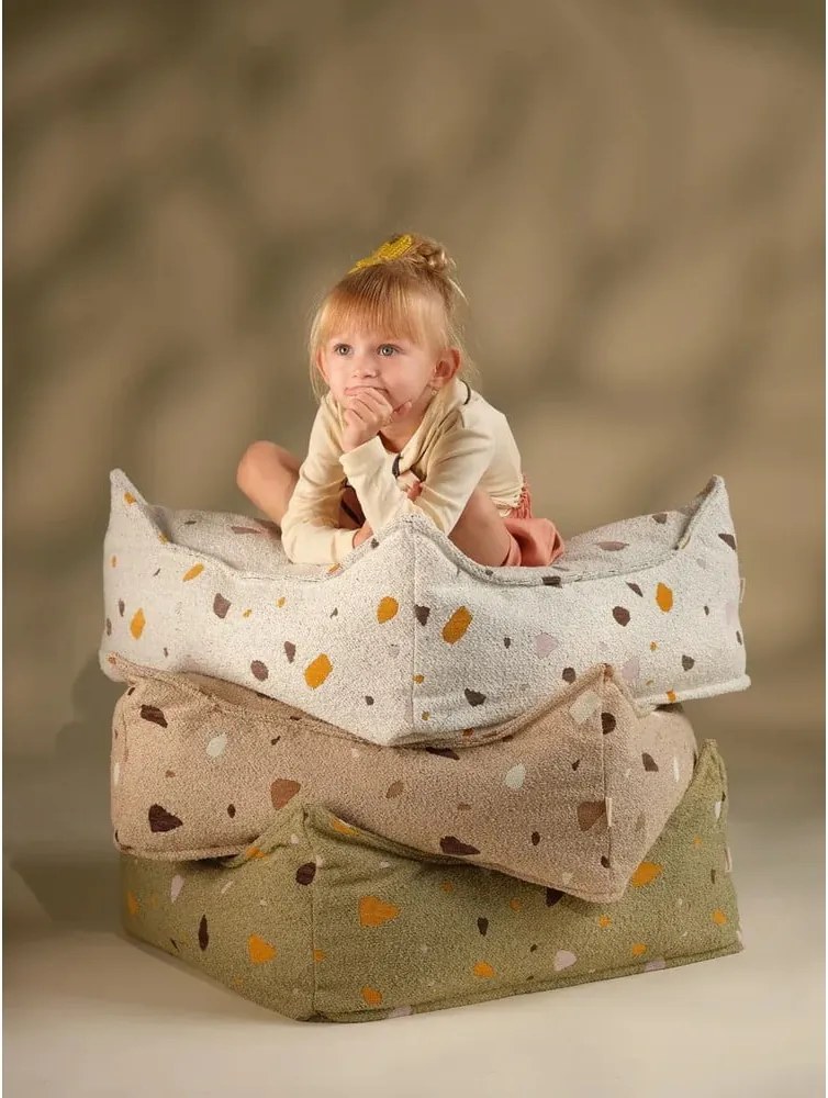 Pouf a sacco per bambini bianco con rivestimento in bouclé e ciniglia Terrazzo Square – Wigiwama