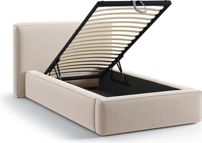Letto singolo imbottito beige con contenitore con rete inclusa 90x200 cm Jodie – Micadoni