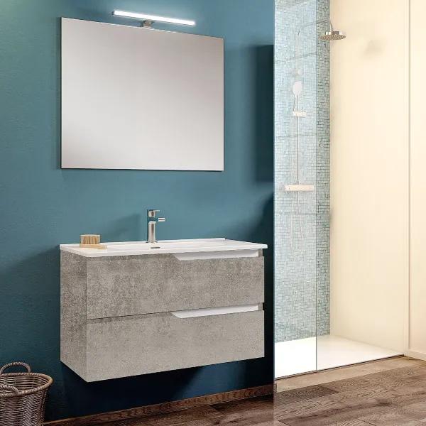 Mobile bagno sospeso 62 cm Cemento con specchio e lavabo - GRACE2