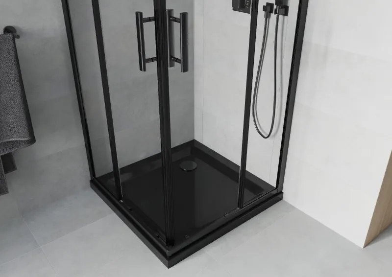 Mexen Rio cabina doccia quadrata 80 x 80 cm, trasparente, nera + piatto Flat, nero - 860-080-080-70-00-4070B