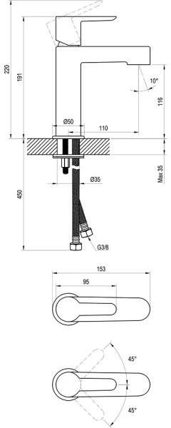 Ravak X070181 - Miscelatore per lavabo PURI 19,1 cm nero
