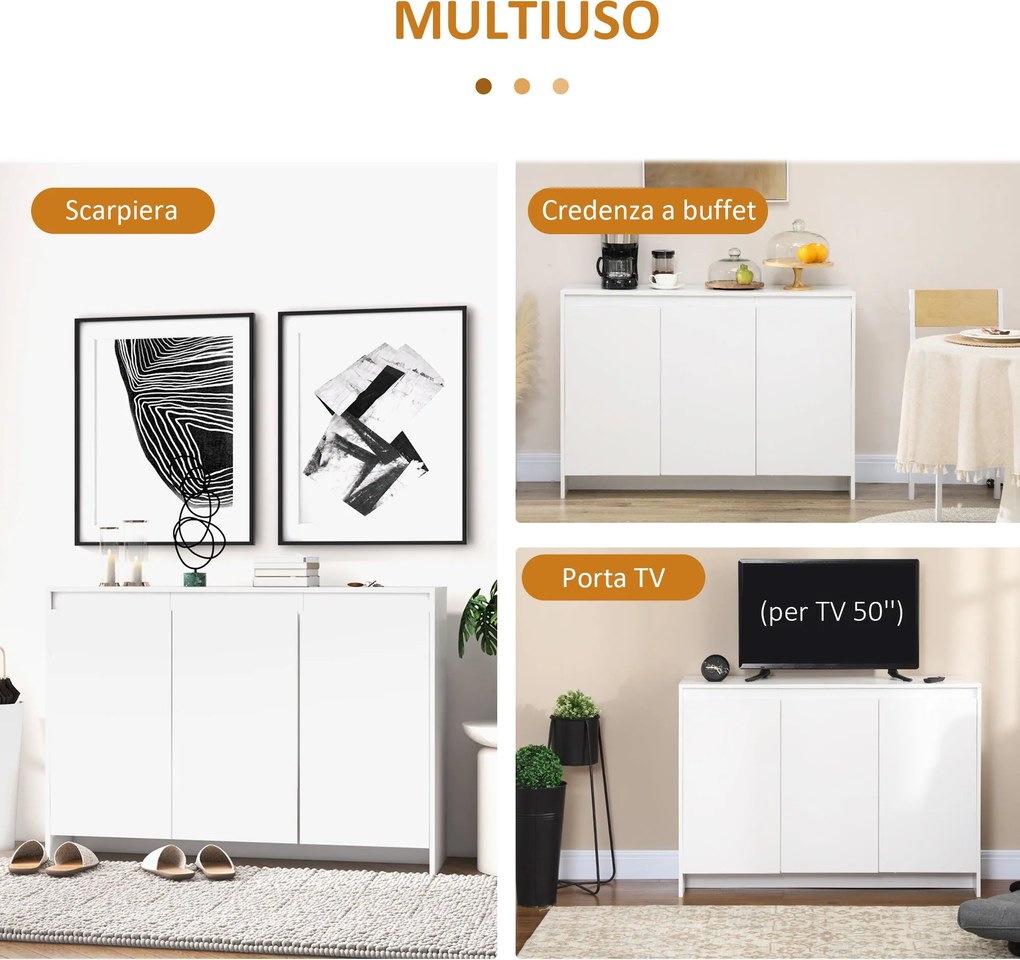 Credenza 12 Ripiani Interni 120x35x85 cm in Truciolato Bianco...