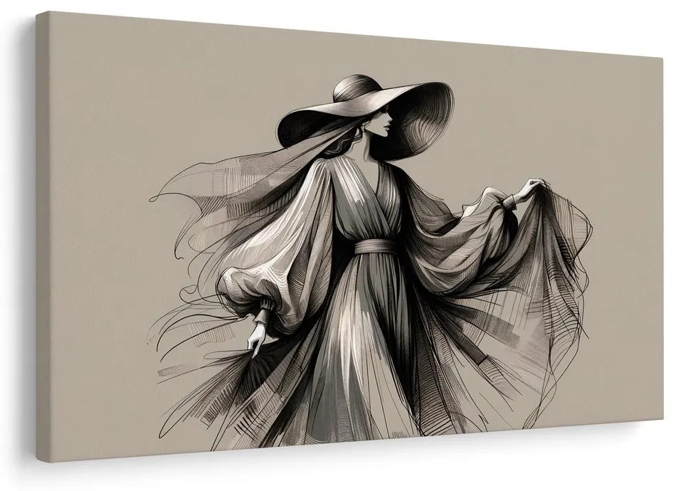 Quadro su tela – Donna con vestito e cappello