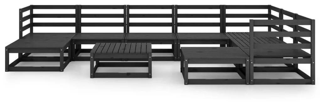 Set divani da giardino 10 pz nero in legno massello di pino