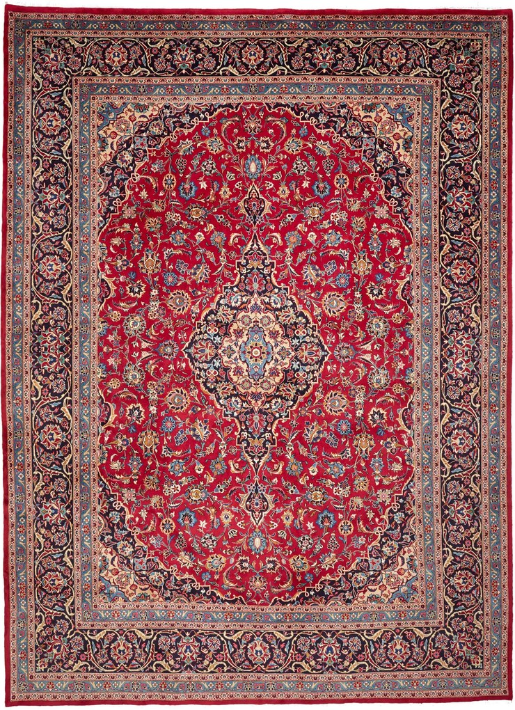 Kashan Tappeto 410x300 Rosso (Iran) Annodato A Mano