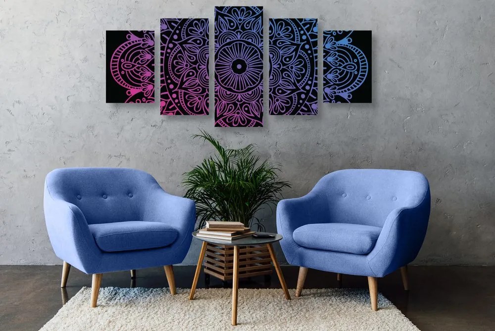 Quadri 5 pezzi – Mandala su sfondo nero