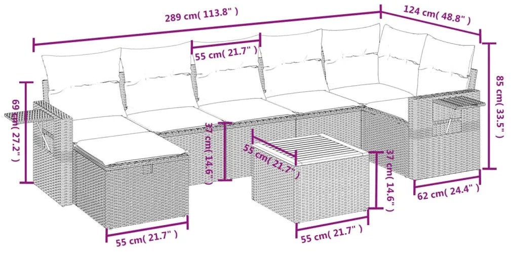 Set Divani da Giardino con Cuscini 8 pz Nero in Polyrattan