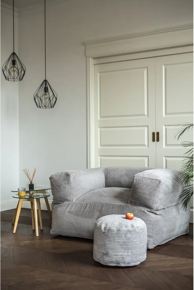 Puof a sacco color crema con rivestimento in bouclé MooG – SLOWDOWN