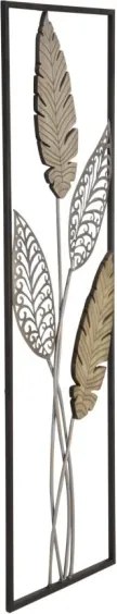 Pannello Decorativo In Ferro E Legno Foglie 30,5x1,9x91 Cm Oro E Argento Ver.A