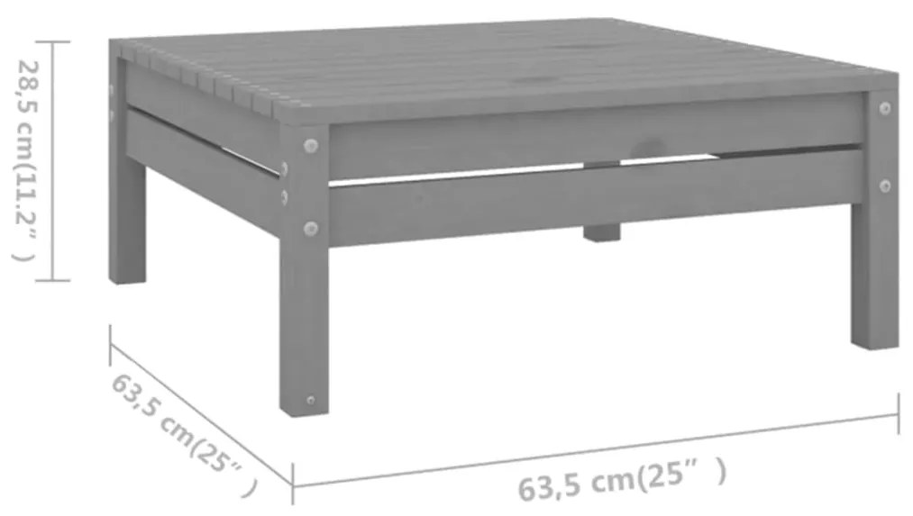 Set Salotto da Giardino 10 pz in Legno Massello di Pino Grigio