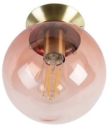 Plafoniera Art Déco ottone con vetro rosa - Pallon
