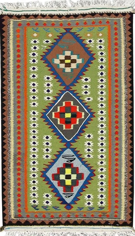 Kilim Tappeto 70x100 Verde (Iran) Tessuto A Mano