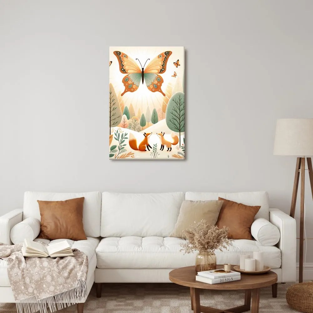 Quadro su tela – Farfalla sopra le volpi nella natura