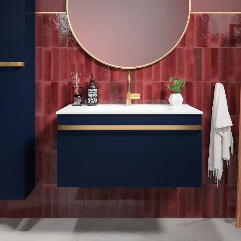 Mobile bagno sospeso con lavabo L 80 x H 40 x P 45.5 cm verde e oro per vasca centrale Loa