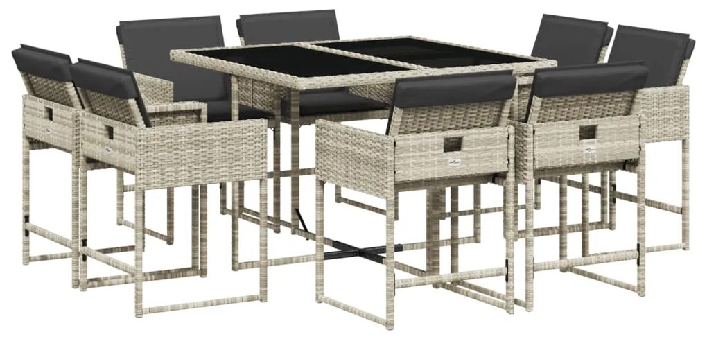 Set pranzo da giardino 9pz con cuscini grigio chiaro polyrattan