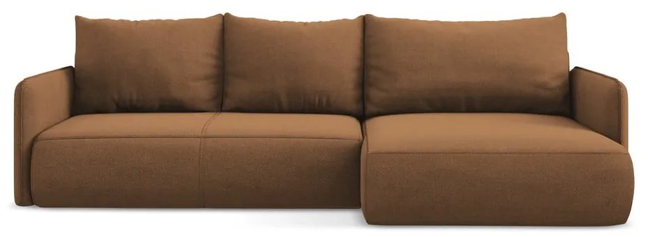 Divano angolare arancione allungabile/con contenitore (con penisola a destra) Nanea – Makamii