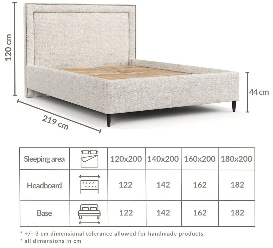 Letto matrimoniale imbottito grigio chiaro con spazio contenitivo e rete 180x200 cm Baleine - Maison de Rêve