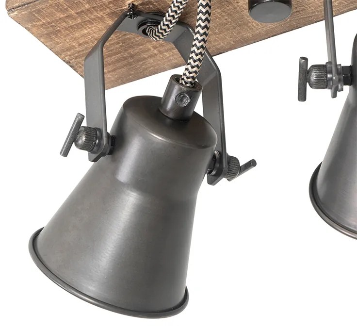 Faretto rustico nero con legno 3 luci orientabile - Jelle