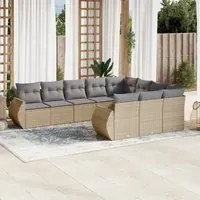 Set Divano da Giardino 10 pz con Cuscini Beige in Polyrattan 3221888