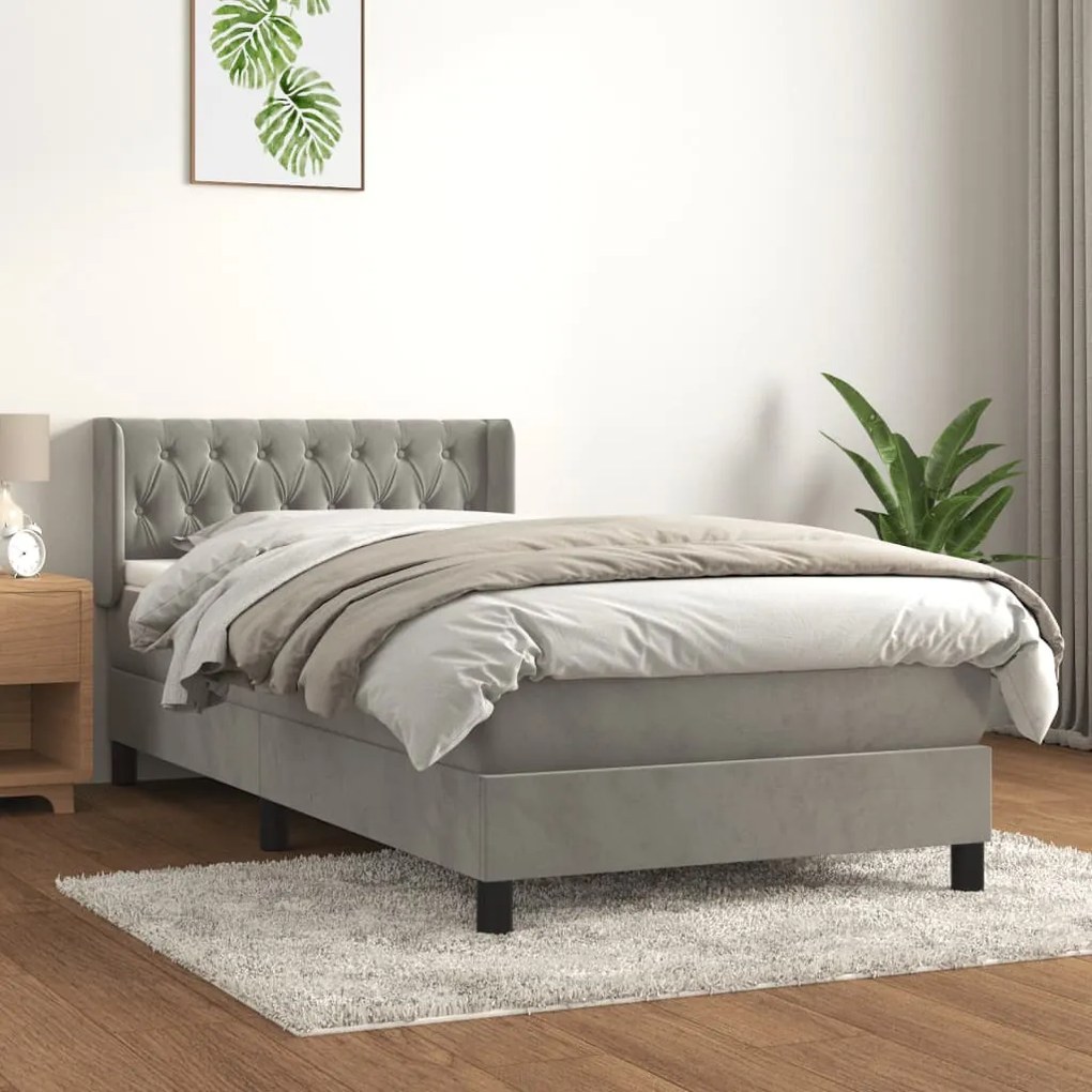 Giroletto A Molle Con Materasso Grigio Chiaro 100x200cm Velluto /