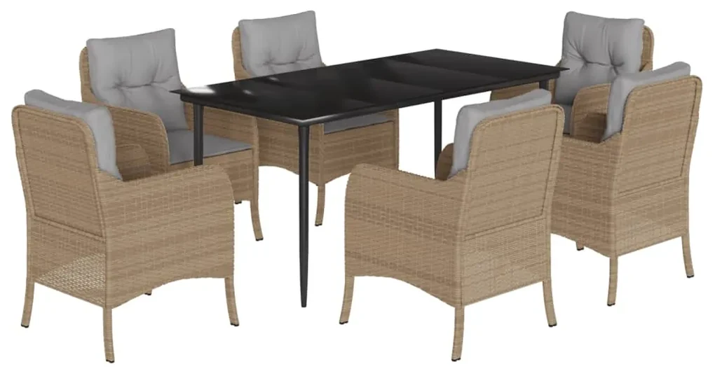 Set da pranzo da giardino 7 pz con cuscini beige in polyrattan